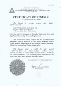 POEA - Certificate of Renewal